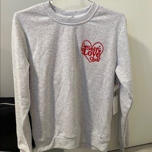 Gray Crew Neck Sweatshirt with Red Heart Graphic
